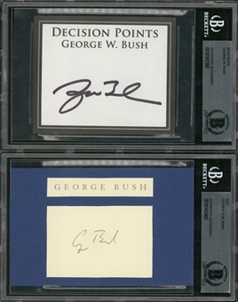 Lot of (2) George H.W. Bush & George W. Bush Signed Cuts (Beckett)